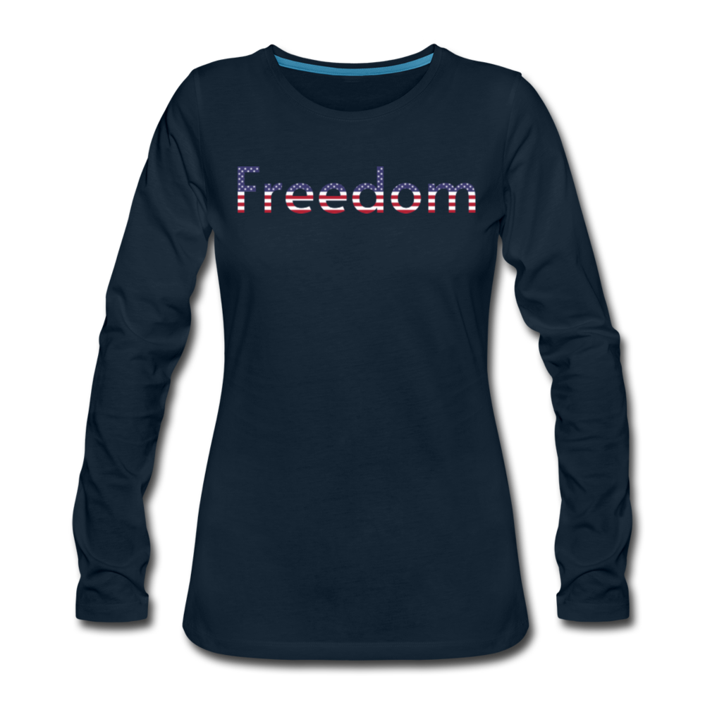 Freedom Patriotic Word Art Women's Premium Long Sleeve T-Shirt - deep navy