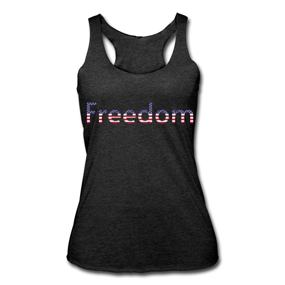 Freedom Patriotic Word Art Women’s Tri-Blend Racerback Tank - heather black