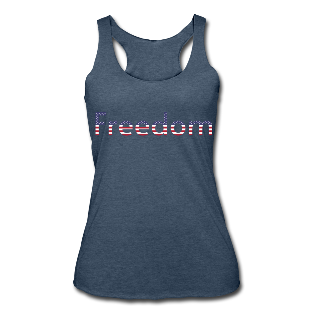 Freedom Patriotic Word Art Women’s Tri-Blend Racerback Tank - heather navy