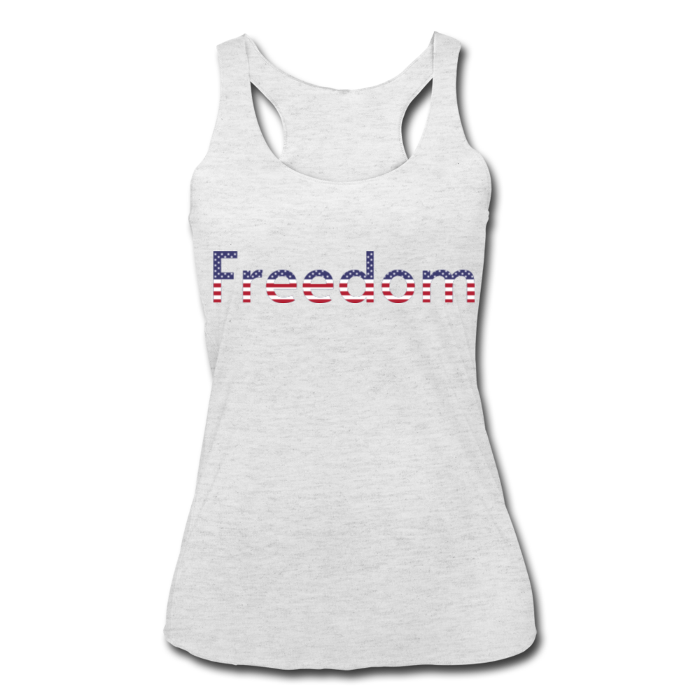 Freedom Patriotic Word Art Women’s Tri-Blend Racerback Tank - heather white
