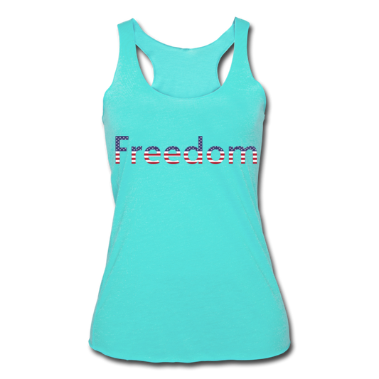 Freedom Patriotic Word Art Women’s Tri-Blend Racerback Tank - turquoise