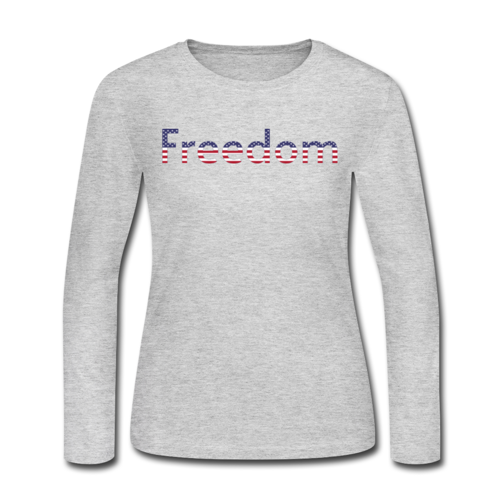 Freedom Patriotic Word Art Women's Long Sleeve Jersey T-Shirt - gray