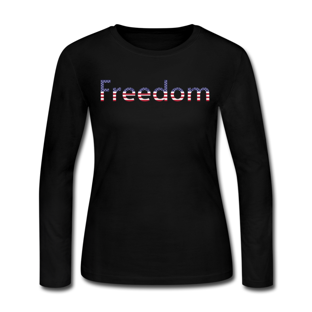 Freedom Patriotic Word Art Women's Long Sleeve Jersey T-Shirt - black
