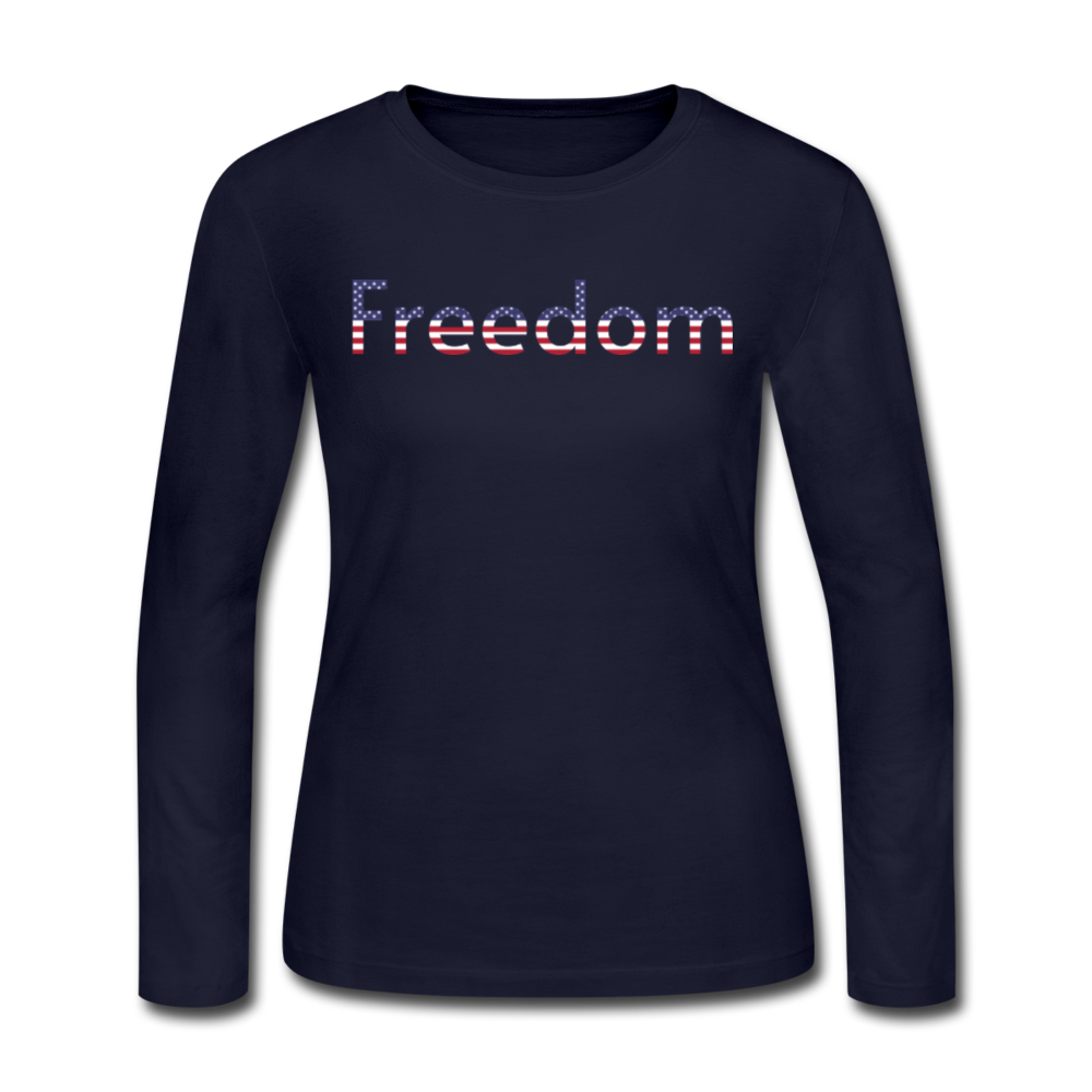Freedom Patriotic Word Art Women's Long Sleeve Jersey T-Shirt - navy