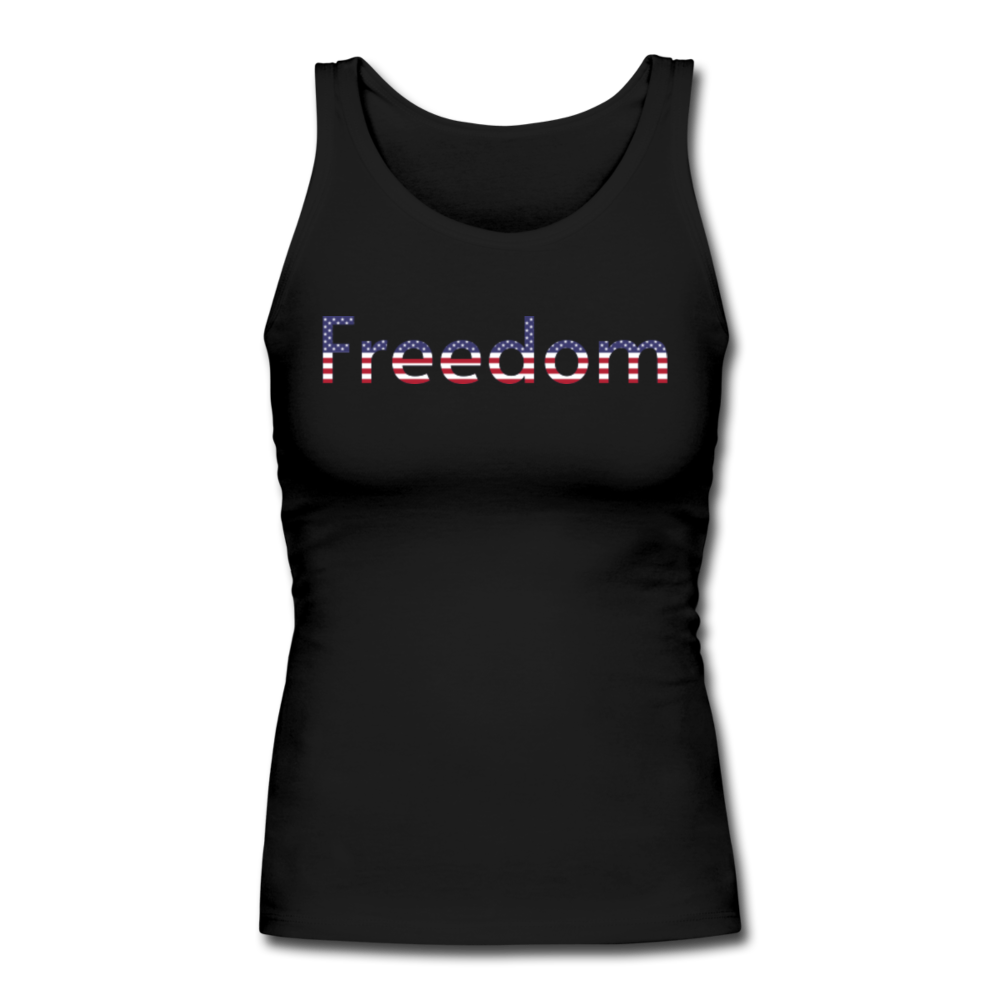 Freedom Patriotic Word Art Women's Longer Length Fitted Tank - black