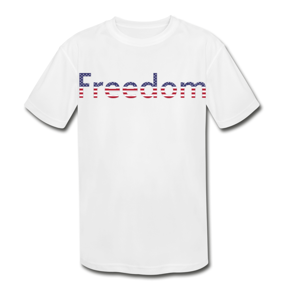 Freedom Patriotic Word Art Kids' Moisture Wicking Performance T-Shirt - white