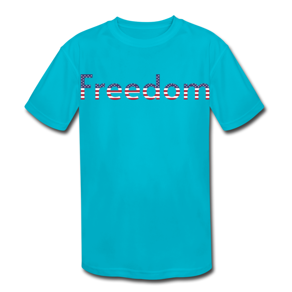 Freedom Patriotic Word Art Kids' Moisture Wicking Performance T-Shirt - turquoise