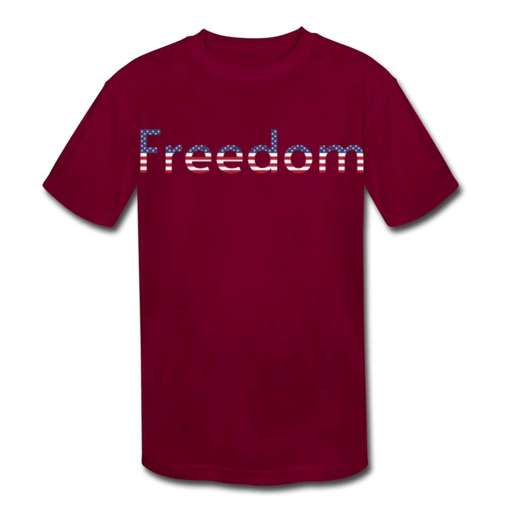 Freedom Patriotic Word Art Kids' Moisture Wicking Performance T-Shirt - burgundy