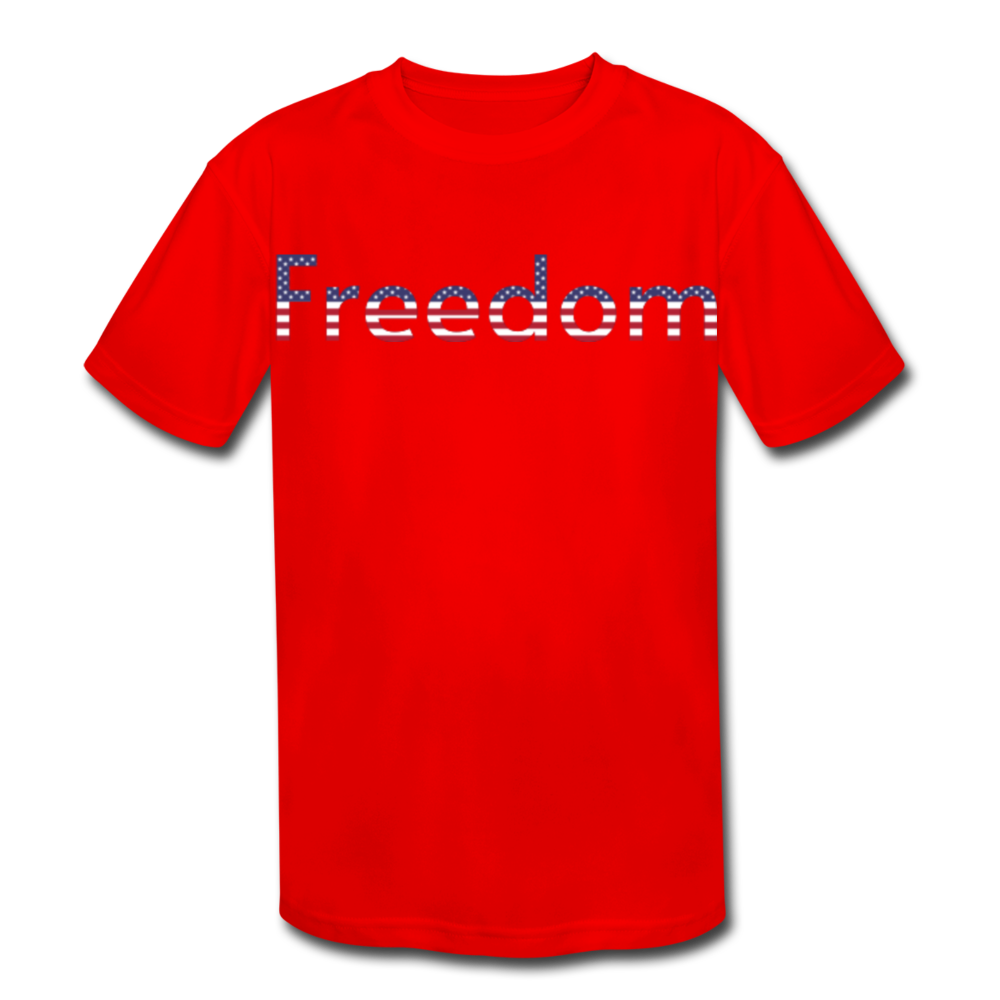 Freedom Patriotic Word Art Kids' Moisture Wicking Performance T-Shirt - red