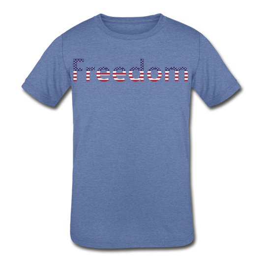 Freedom Patriotic Word Art Kids' Tri-Blend T-Shirt - heather Blue