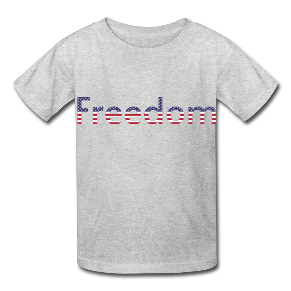 Freedom Patriotic Word Art Hanes Youth Tagless T-Shirt - heather gray