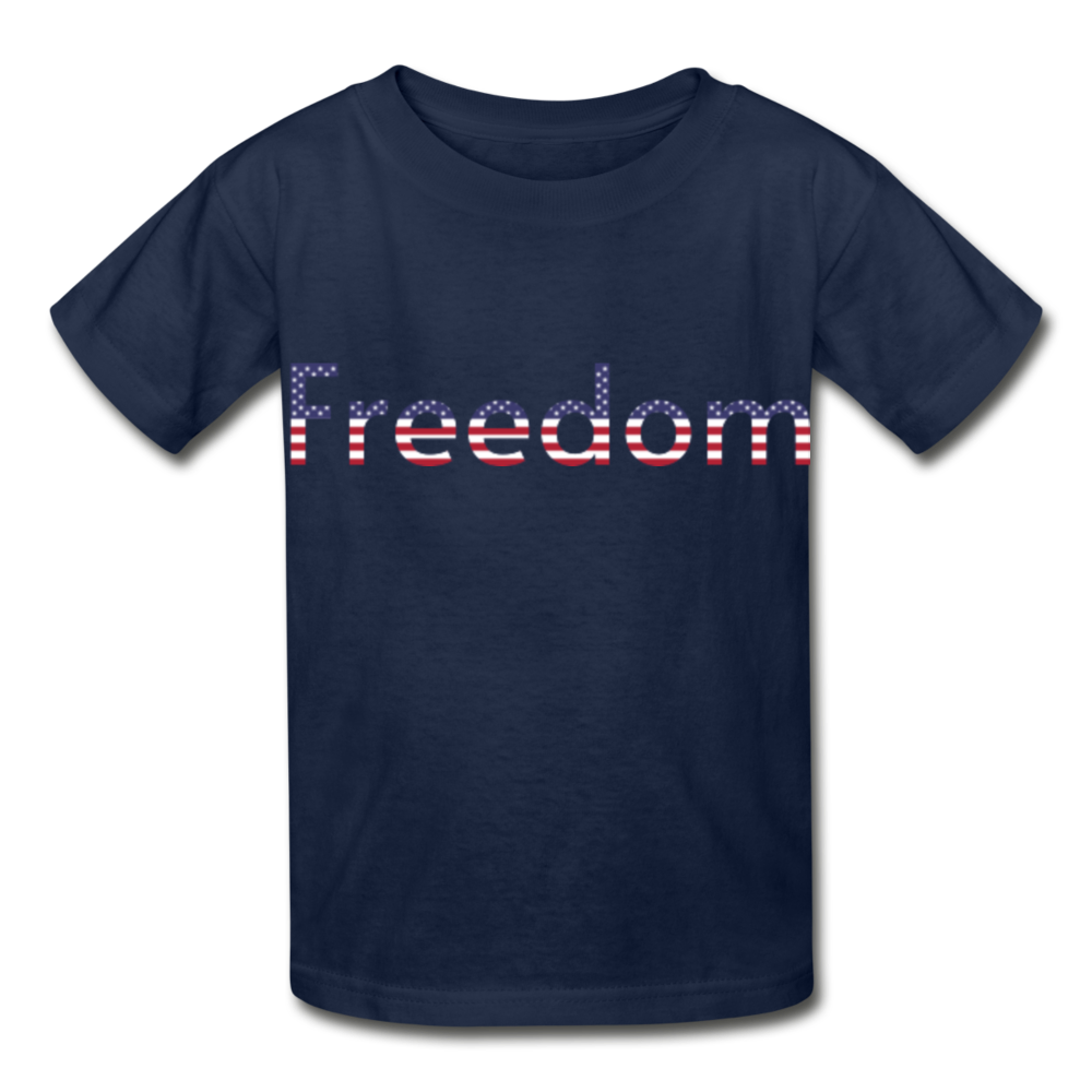 Freedom Patriotic Word Art Hanes Youth Tagless T-Shirt - navy