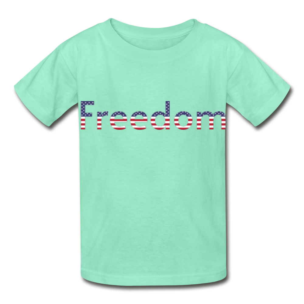 Freedom Patriotic Word Art Hanes Youth Tagless T-Shirt - deep mint