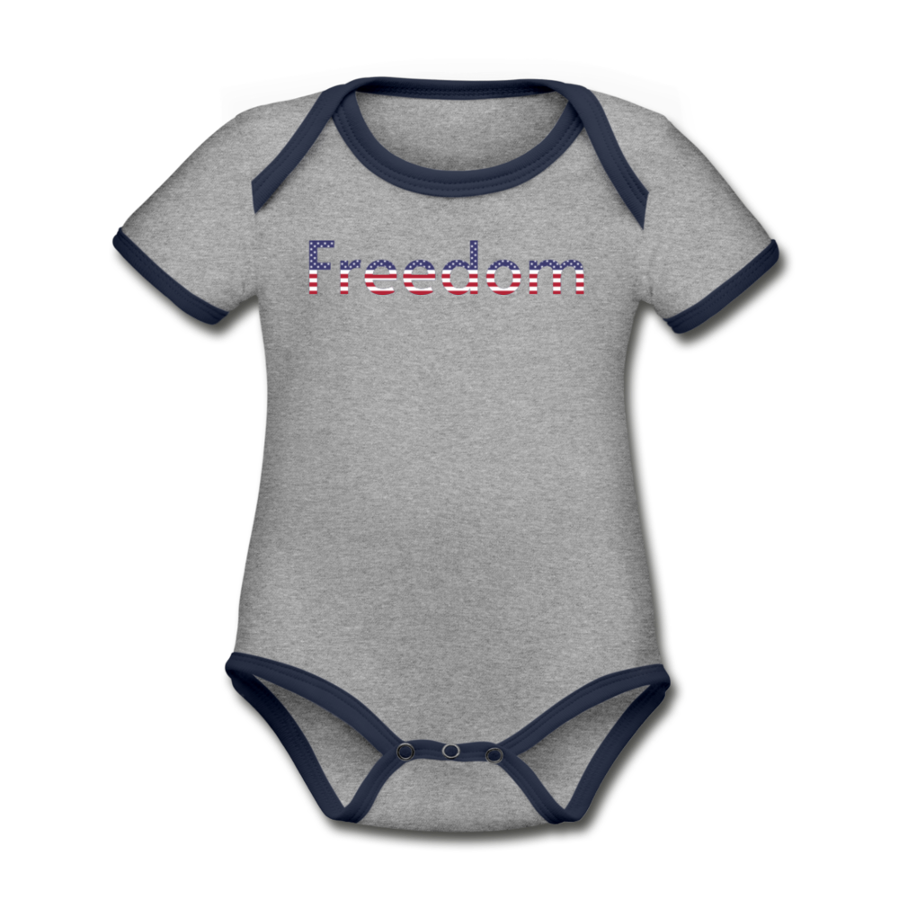 Freedom Patriotic Word Art Organic Contrast Short Sleeve Baby Bodysuit - heather gray/navy