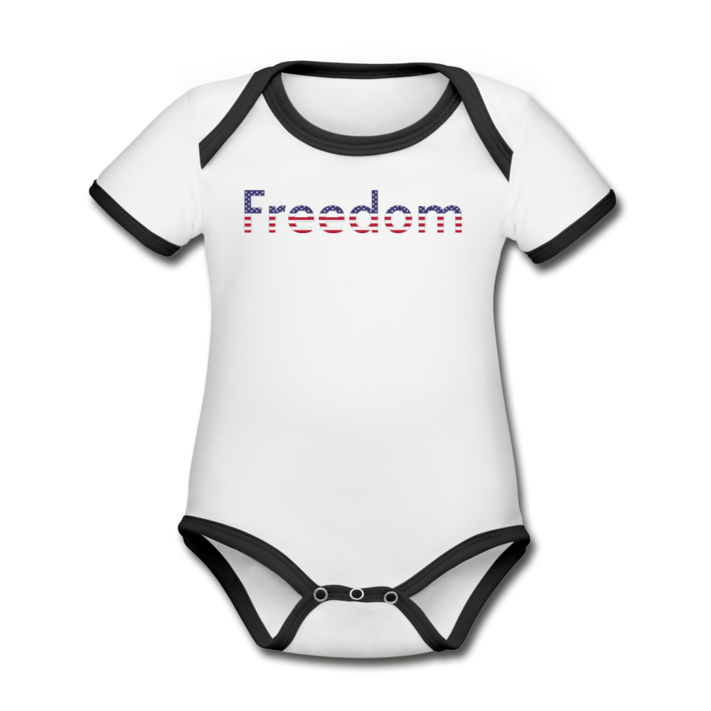 Freedom Patriotic Word Art Organic Contrast Short Sleeve Baby Bodysuit - white/black