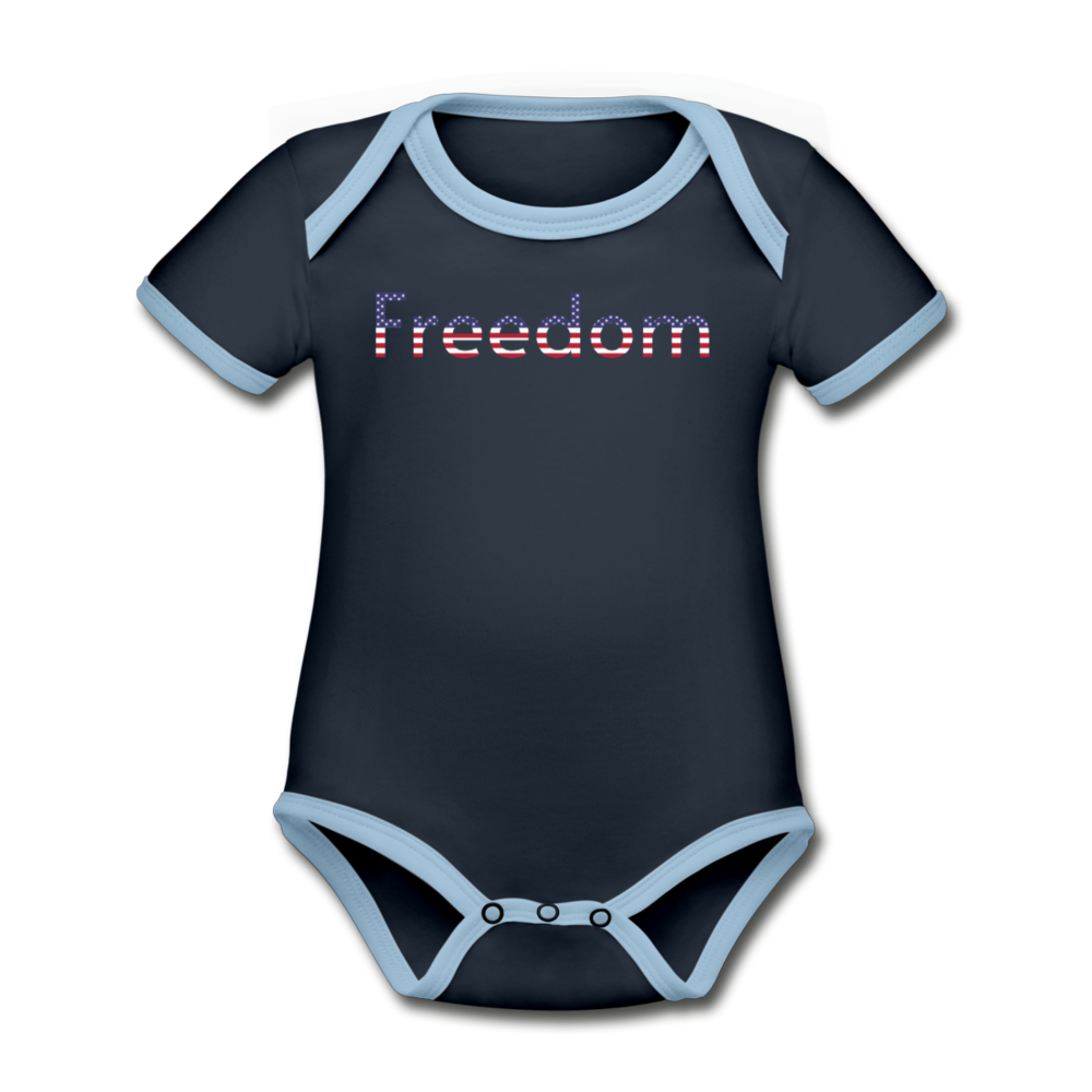 Freedom Patriotic Word Art Organic Contrast Short Sleeve Baby Bodysuit - navy/sky