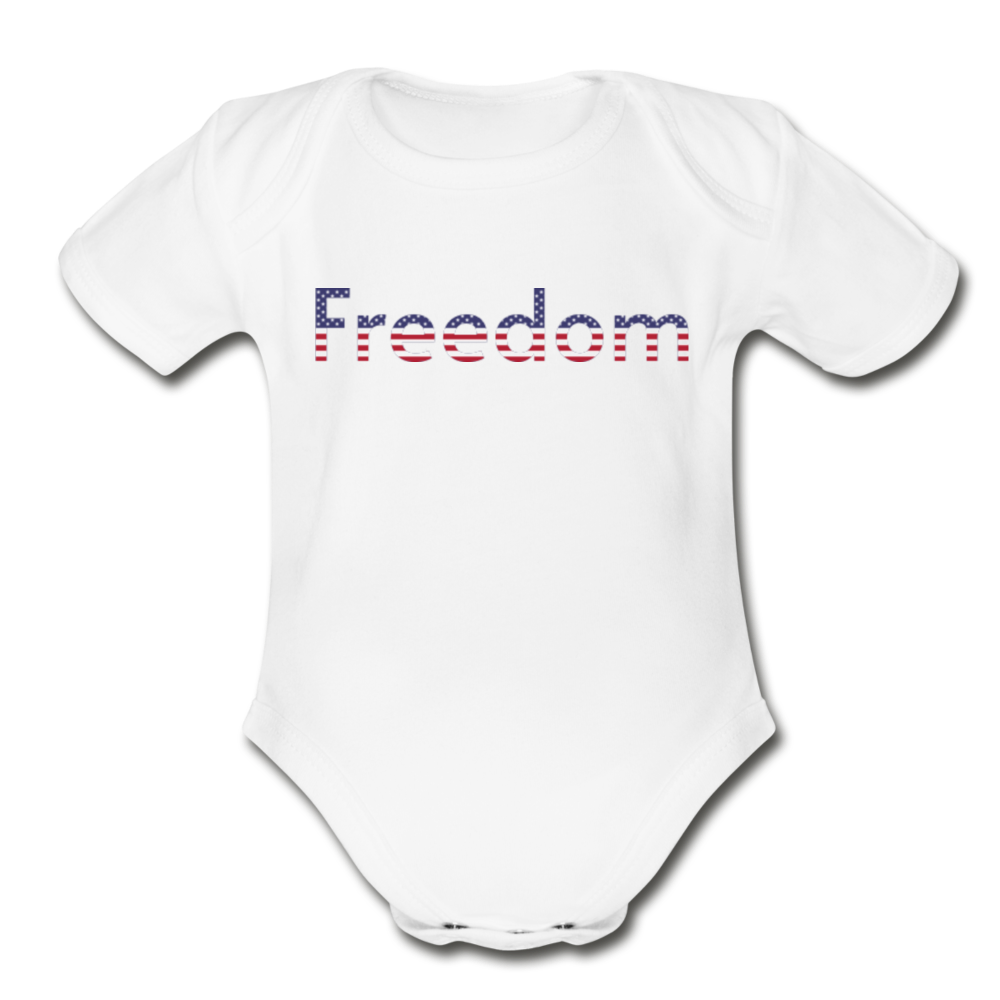 Freedom Patriotic Word Art Organic Short Sleeve Baby Bodysuit - white