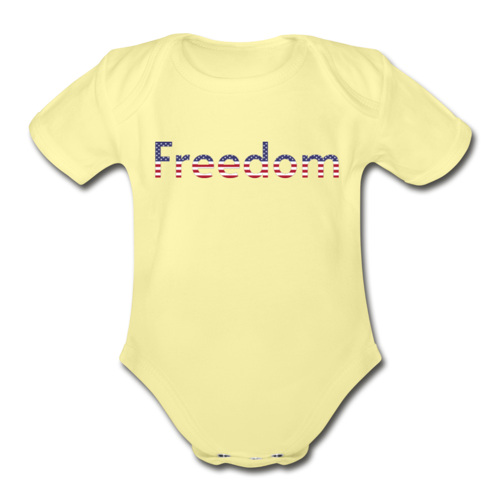 Freedom Patriotic Word Art Organic Short Sleeve Baby Bodysuit - washed yellow