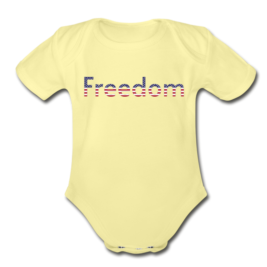 Freedom Patriotic Word Art Organic Short Sleeve Baby Bodysuit - washed yellow