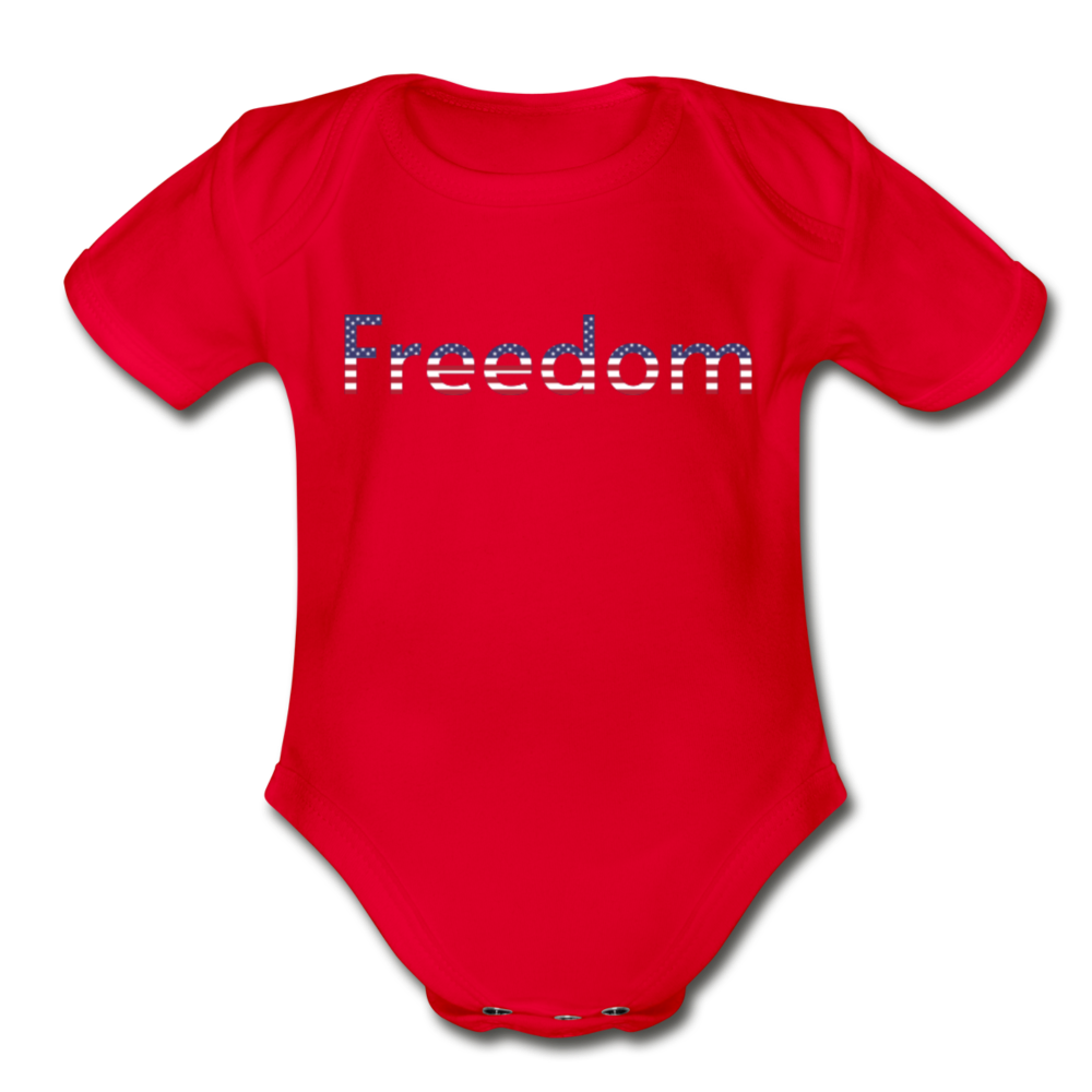 Freedom Patriotic Word Art Organic Short Sleeve Baby Bodysuit - red