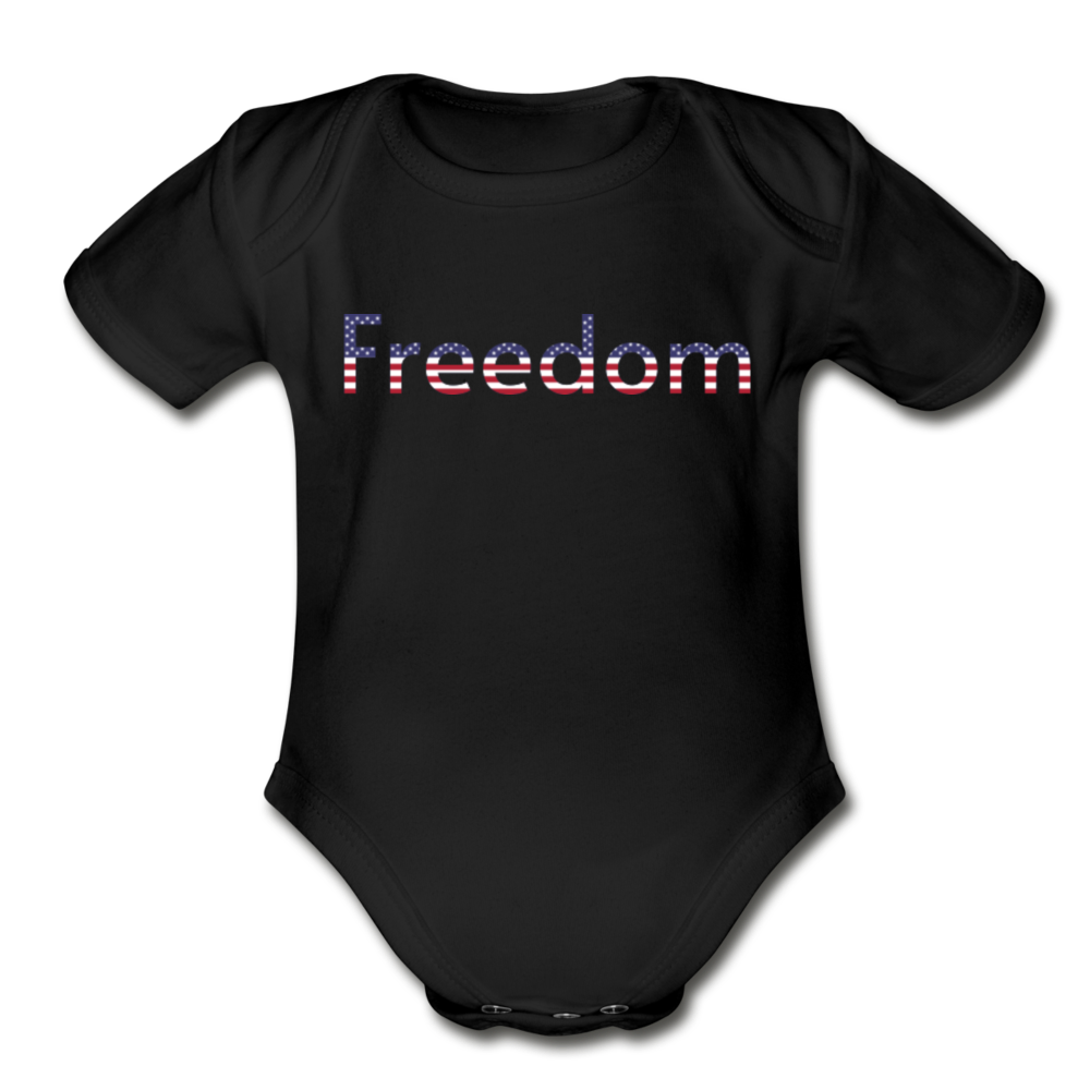 Freedom Patriotic Word Art Organic Short Sleeve Baby Bodysuit - black