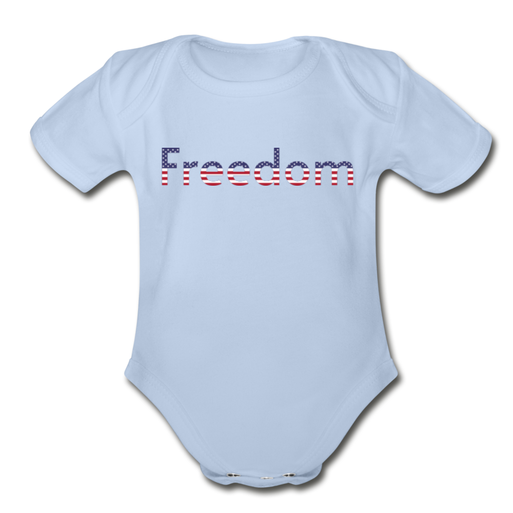 Freedom Patriotic Word Art Organic Short Sleeve Baby Bodysuit - sky