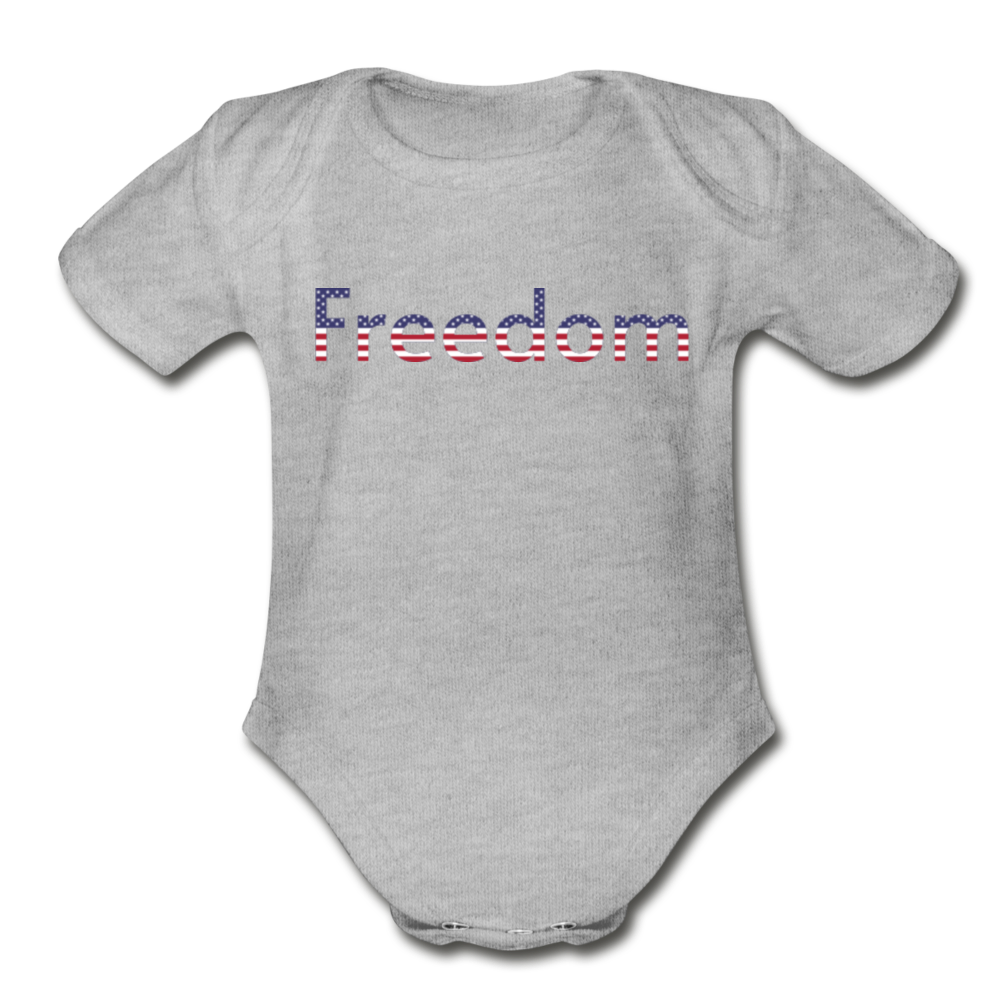 Freedom Patriotic Word Art Organic Short Sleeve Baby Bodysuit - heather gray