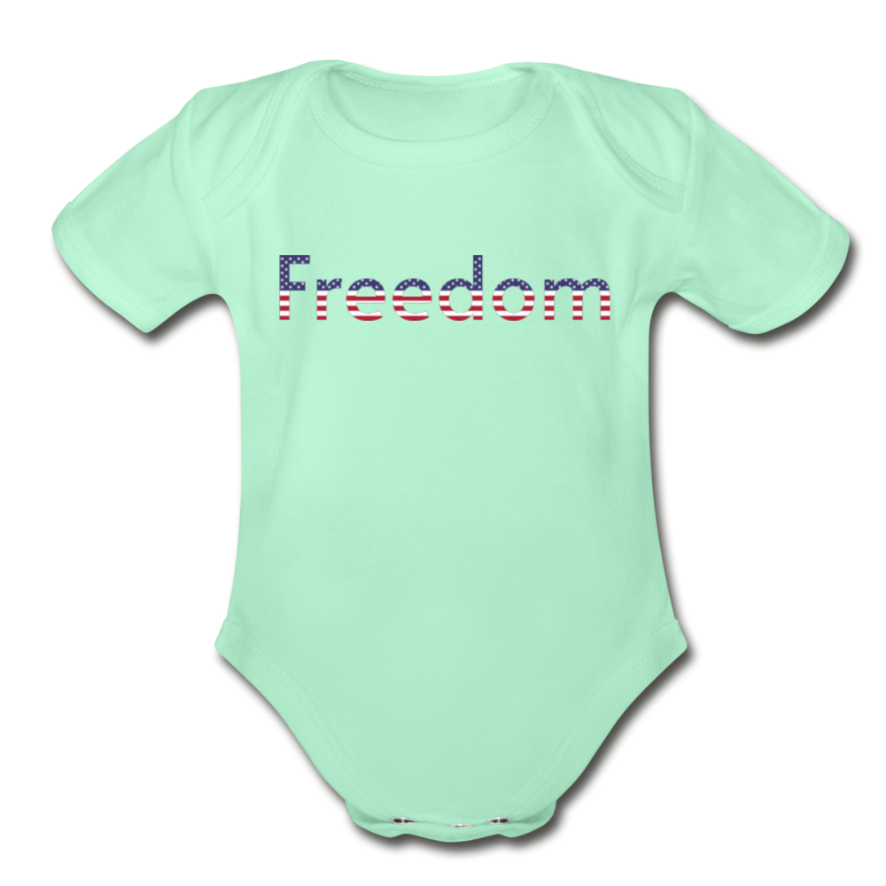 Freedom Patriotic Word Art Organic Short Sleeve Baby Bodysuit - light mint