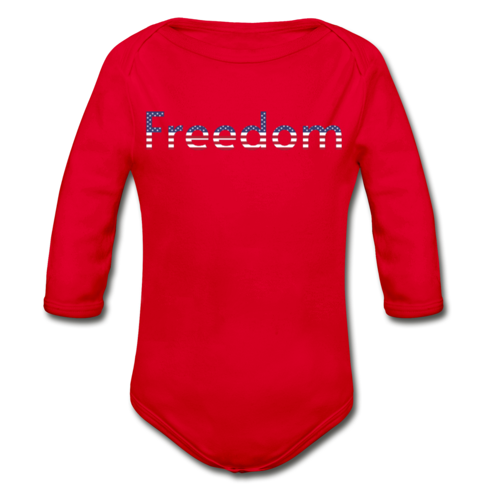 Freedom Patriotic Word Art Organic Long Sleeve Baby Bodysuit - red