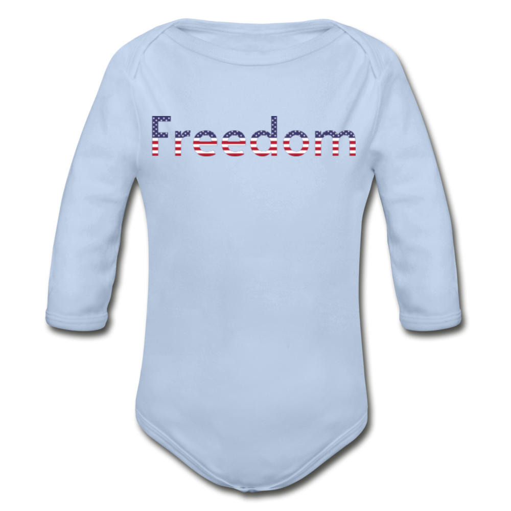 Freedom Patriotic Word Art Organic Long Sleeve Baby Bodysuit - sky