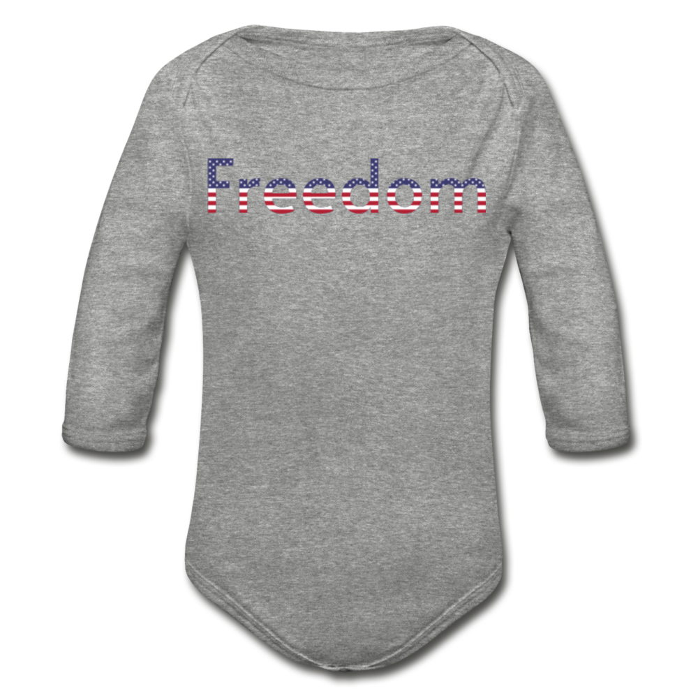 Freedom Patriotic Word Art Organic Long Sleeve Baby Bodysuit - heather gray