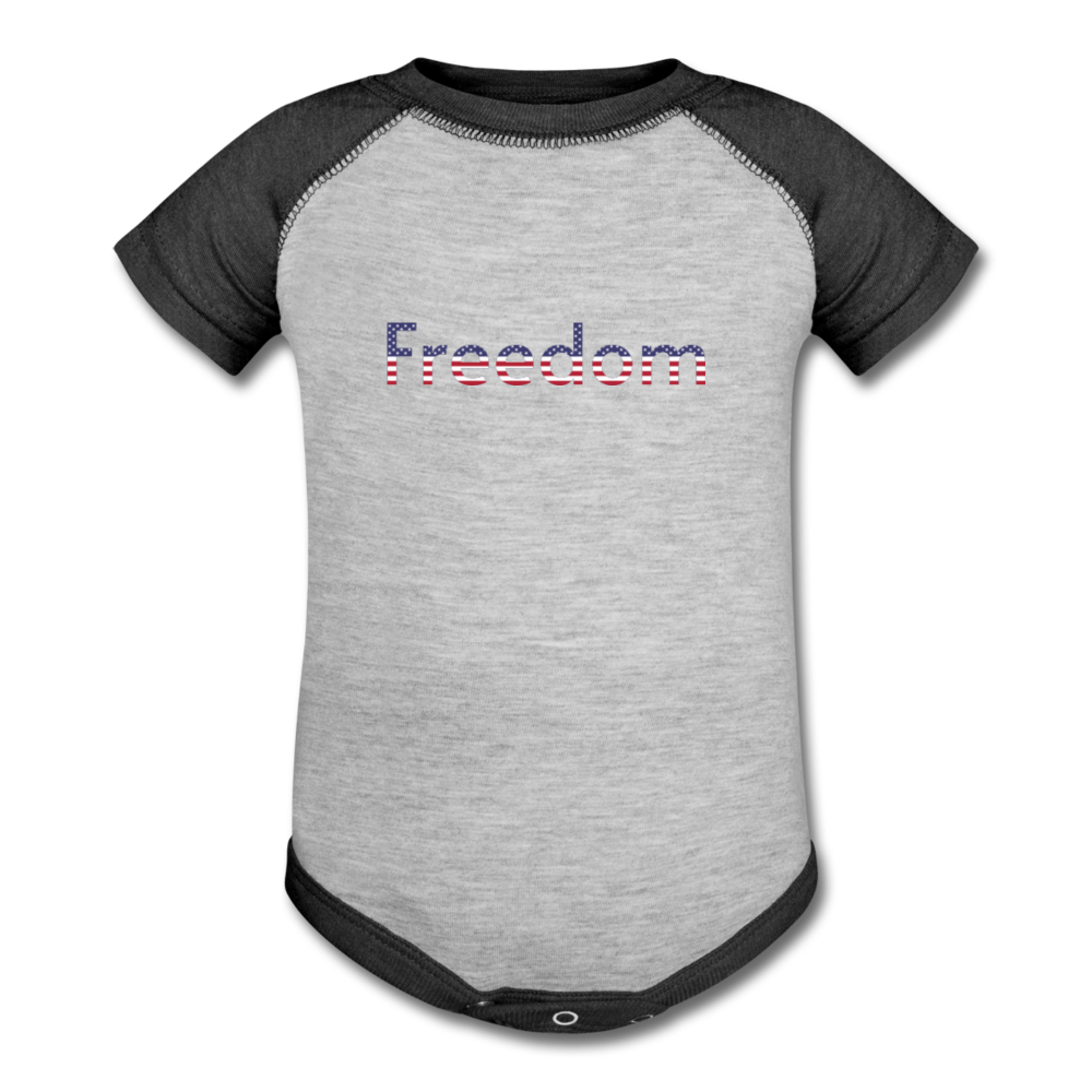 Freedom Patriotic Word Art Baseball Baby Bodysuit - heather gray/charcoal
