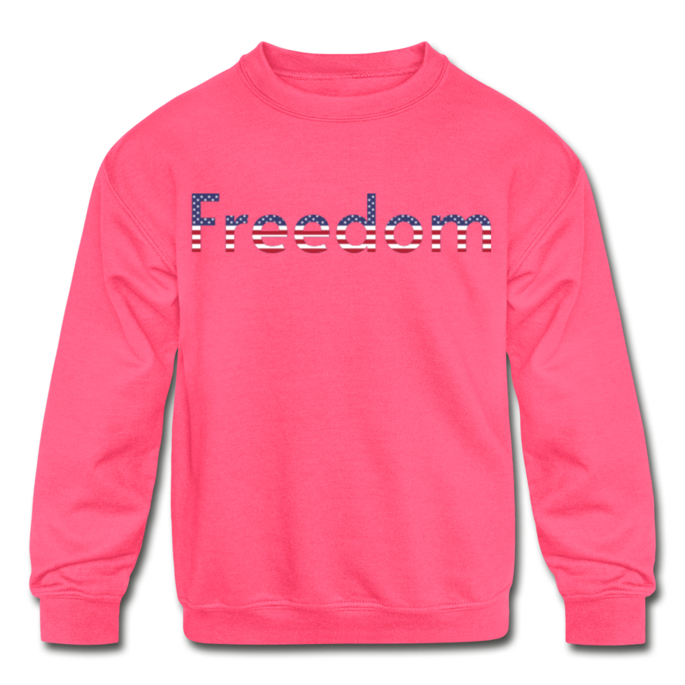 Freedom Patriotic Word Art Kids' Crewneck Sweatshirt - neon pink