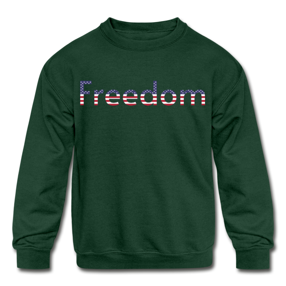 Freedom Patriotic Word Art Kids' Crewneck Sweatshirt - forest green