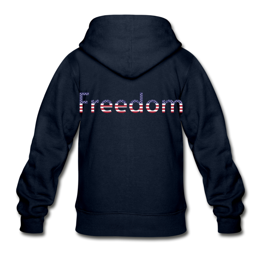 Freedom Patriotic Word Art Gildan Heavy Blend Youth Zip Hoodie - navy