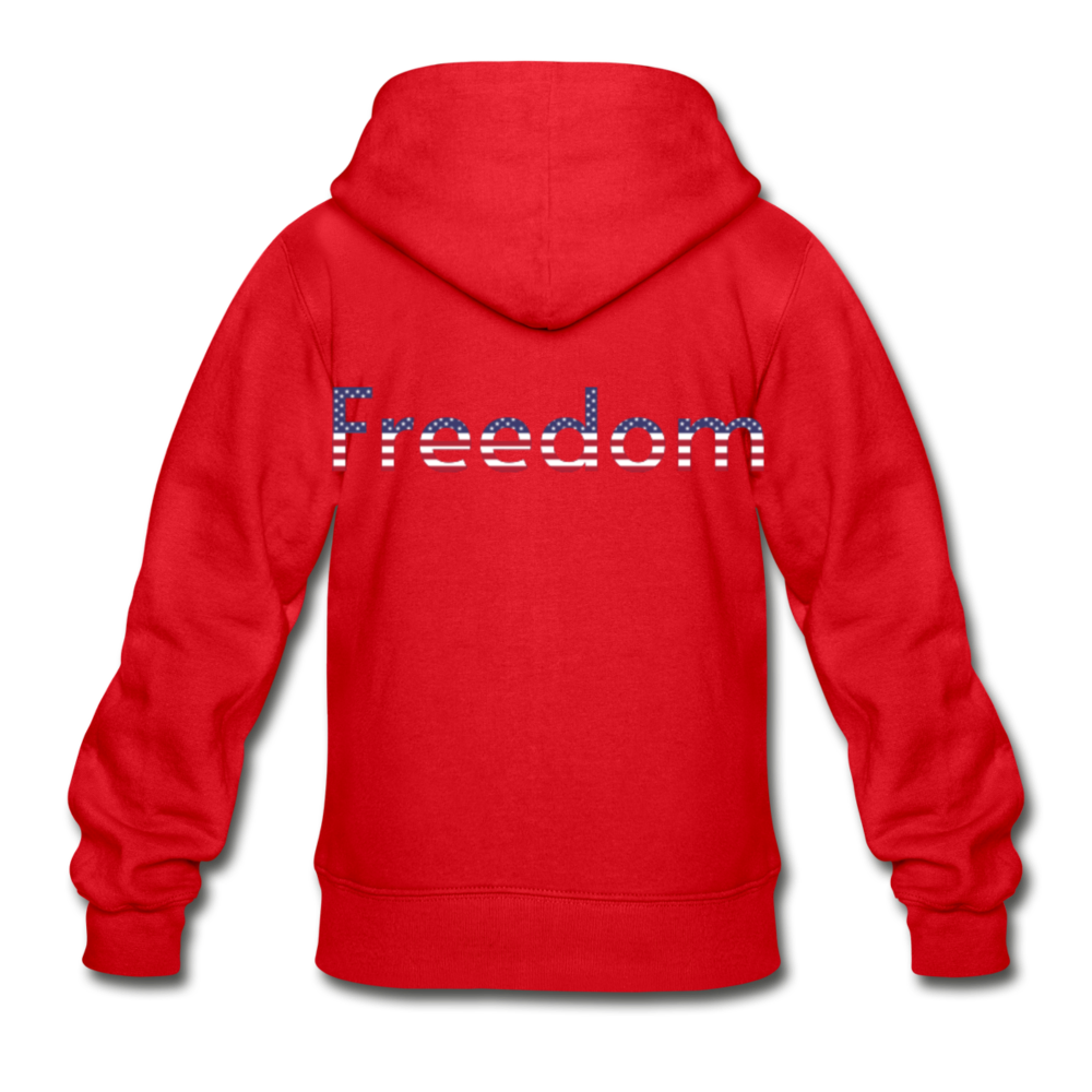 Freedom Patriotic Word Art Gildan Heavy Blend Youth Zip Hoodie - red