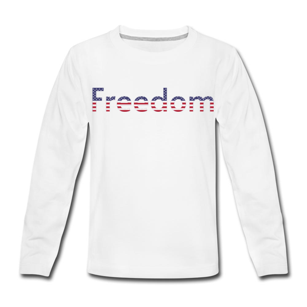 Freedom Patriotic Word Art Kids' Premium Long Sleeve T-Shirt - white