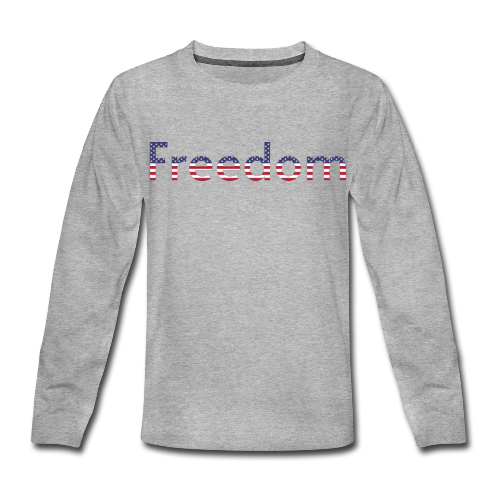 Freedom Patriotic Word Art Kids' Premium Long Sleeve T-Shirt - heather gray
