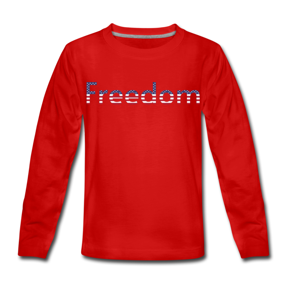 Freedom Patriotic Word Art Kids' Premium Long Sleeve T-Shirt - red