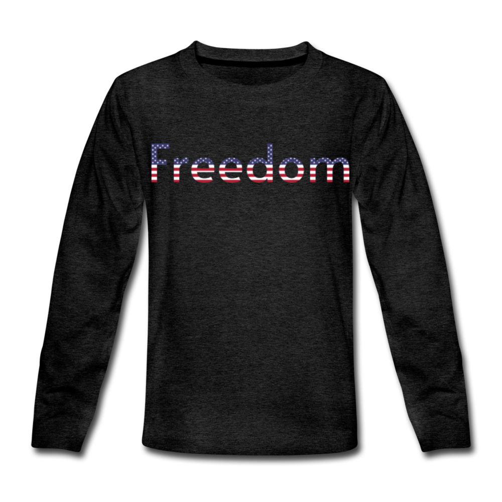 Freedom Patriotic Word Art Kids' Premium Long Sleeve T-Shirt - charcoal gray