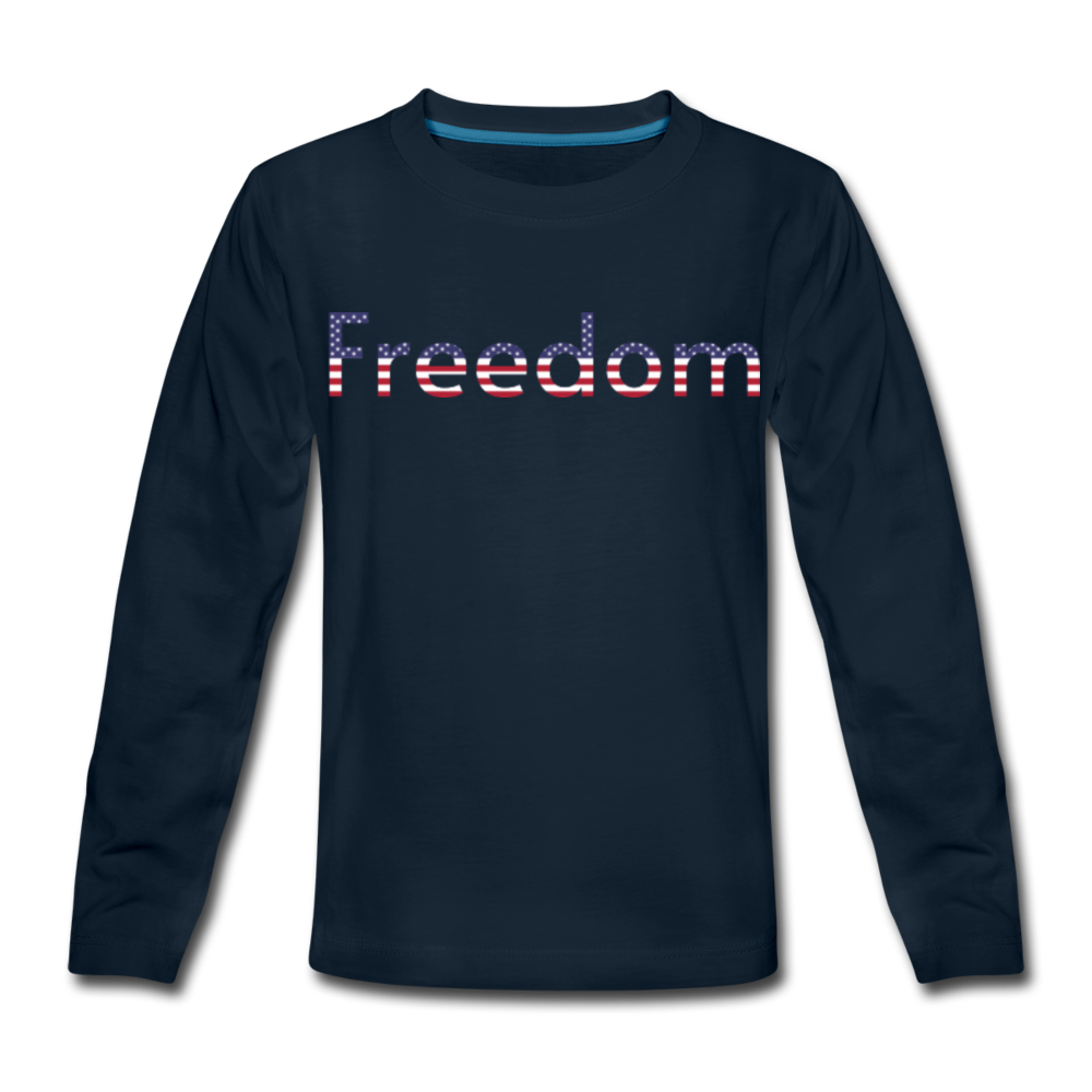 Freedom Patriotic Word Art Kids' Premium Long Sleeve T-Shirt - deep navy