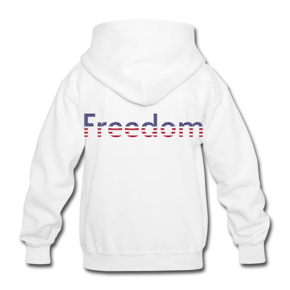 Freedom Patriotic Word Art Gildan Heavy Blend Youth Hoodie - white