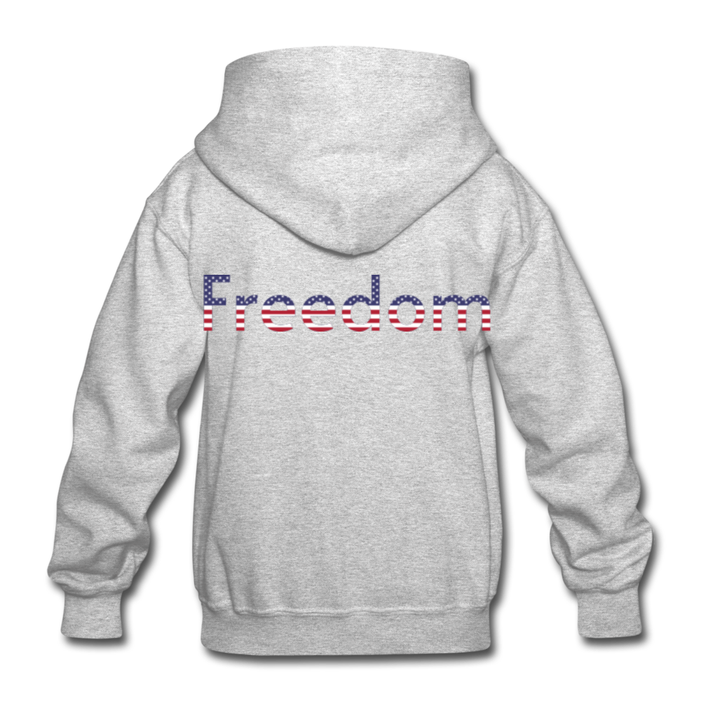Freedom Patriotic Word Art Gildan Heavy Blend Youth Hoodie - heather gray