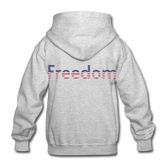 Freedom Patriotic Word Art Gildan Heavy Blend Youth Hoodie - heather gray