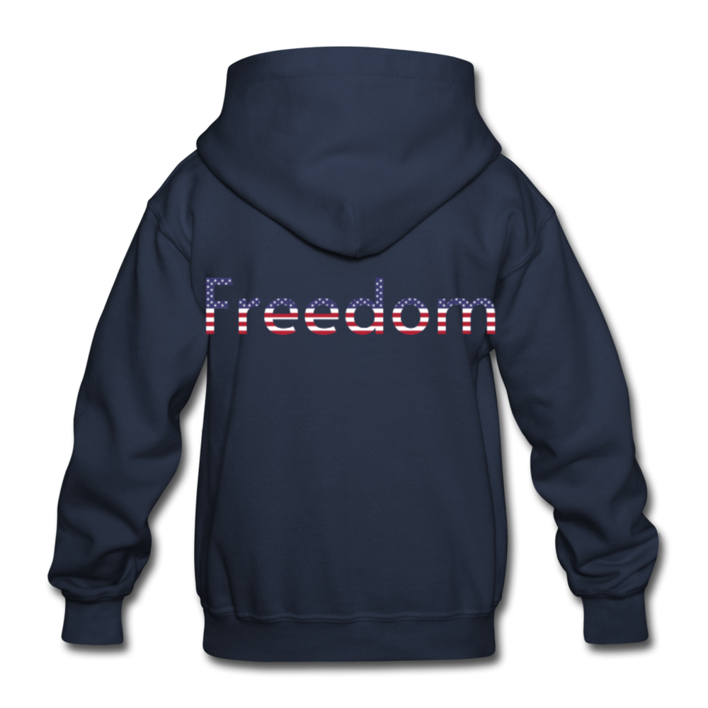 Freedom Patriotic Word Art Gildan Heavy Blend Youth Hoodie - navy
