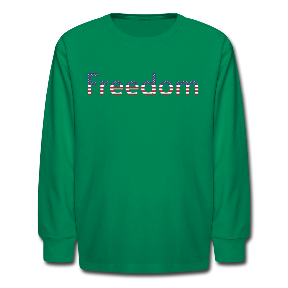 Freedom Patriotic Word Art Kids' Long Sleeve T-Shirt - kelly green