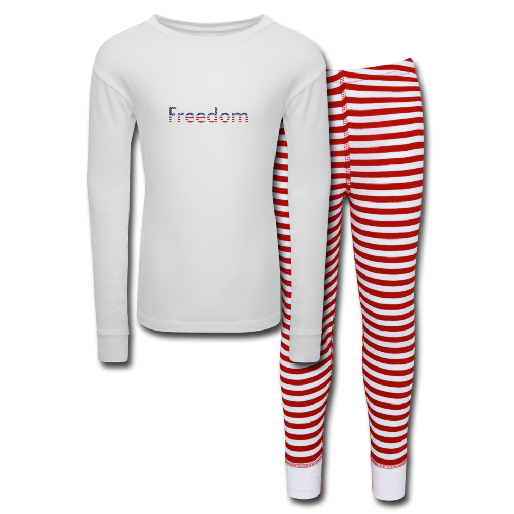 Freedom Patriotic Word Art Kids’ Pajama Set - white/red stripe