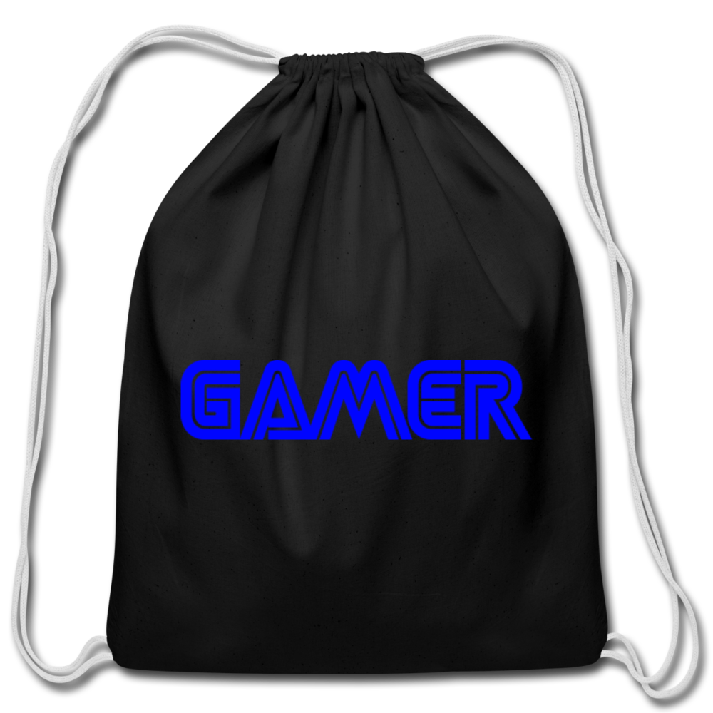 Gamer Word Text Art Cotton Drawstring Bag - black