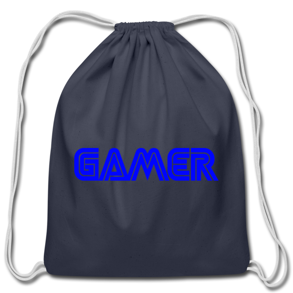 Gamer Word Text Art Cotton Drawstring Bag - navy