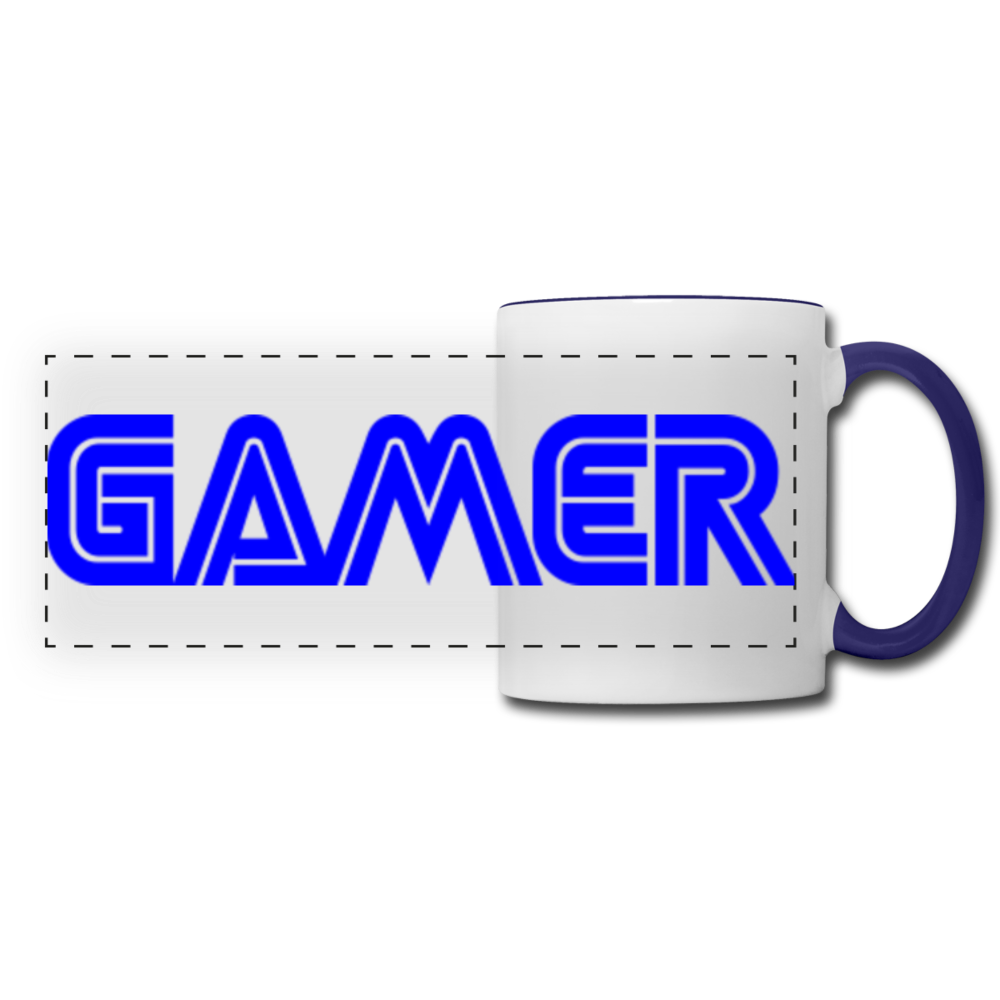 Gamer Word Text Art Panoramic Mug - white/cobalt blue